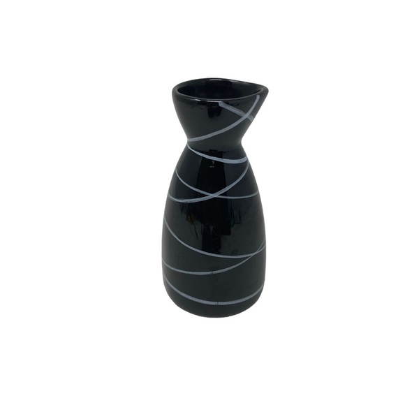 Pacific Island Creations. Black and White Stripe Sake Set. - Picture 4 of 7